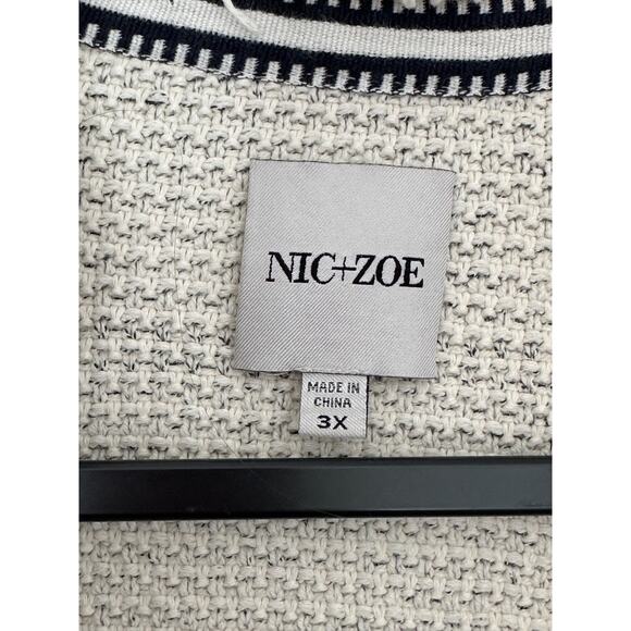 VGUC NIC+ZOE Plus Ribbon Trim Fringe Jacket Cream Navy Waffle size 3X READ - Picture 13 of 14